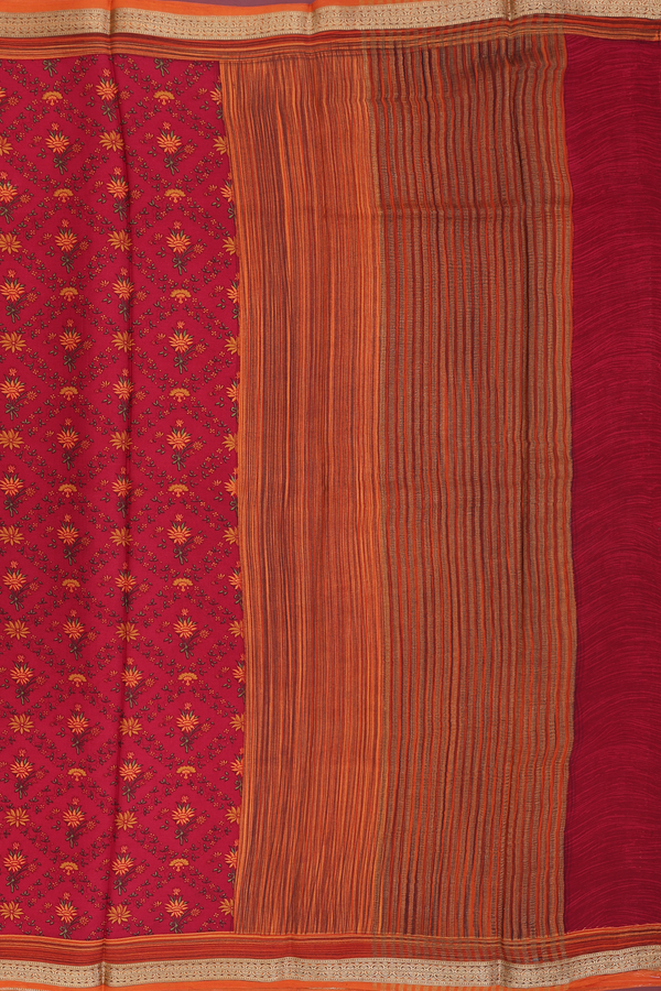 Crepe Saree In Red With Floral Printed Design