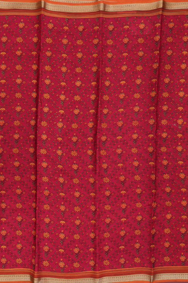 Crepe Saree In Red With Floral Printed Design