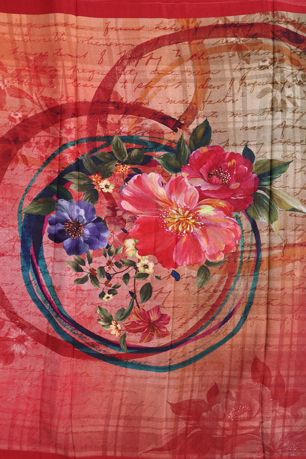 Crepe Saree In Red With Printed Design