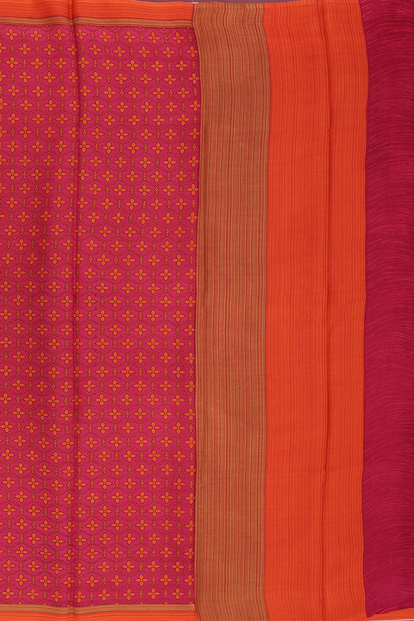 Crepe Saree In Rose Red With Scallop Design