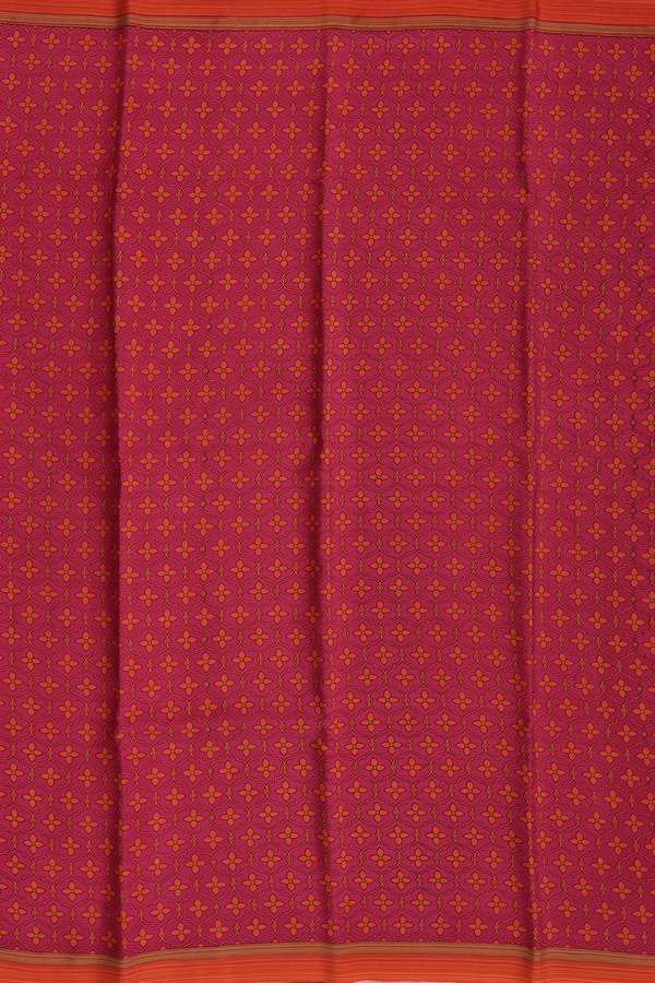 Crepe Saree In Rose Red With Scallop Design