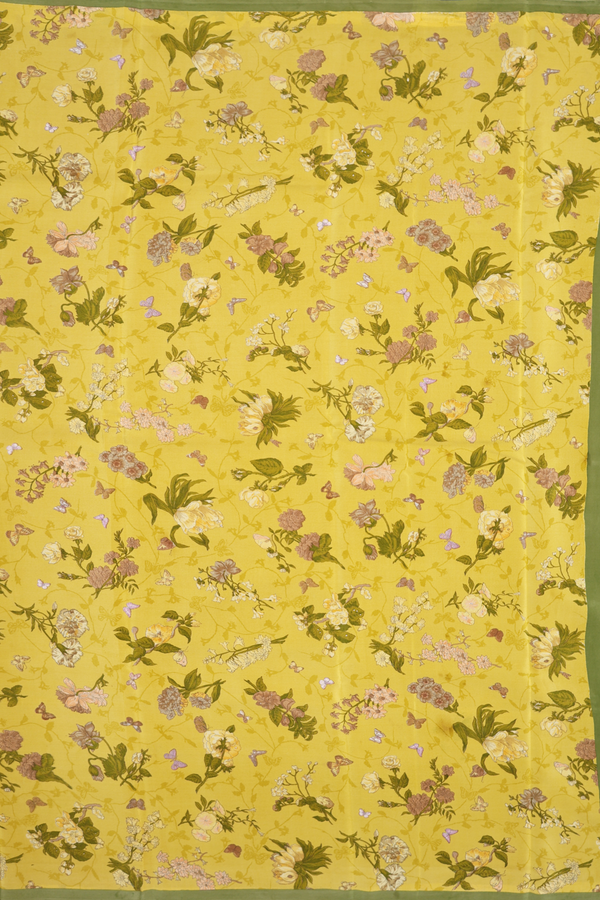 Crepe Saree In Royal Yellow With Floral Design