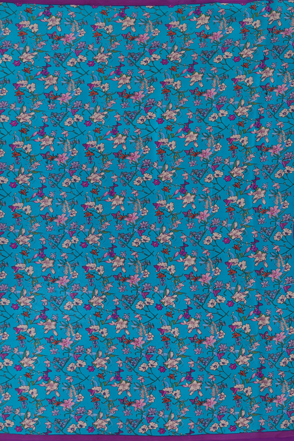 Crepe Saree In Teal Green With Floral Design