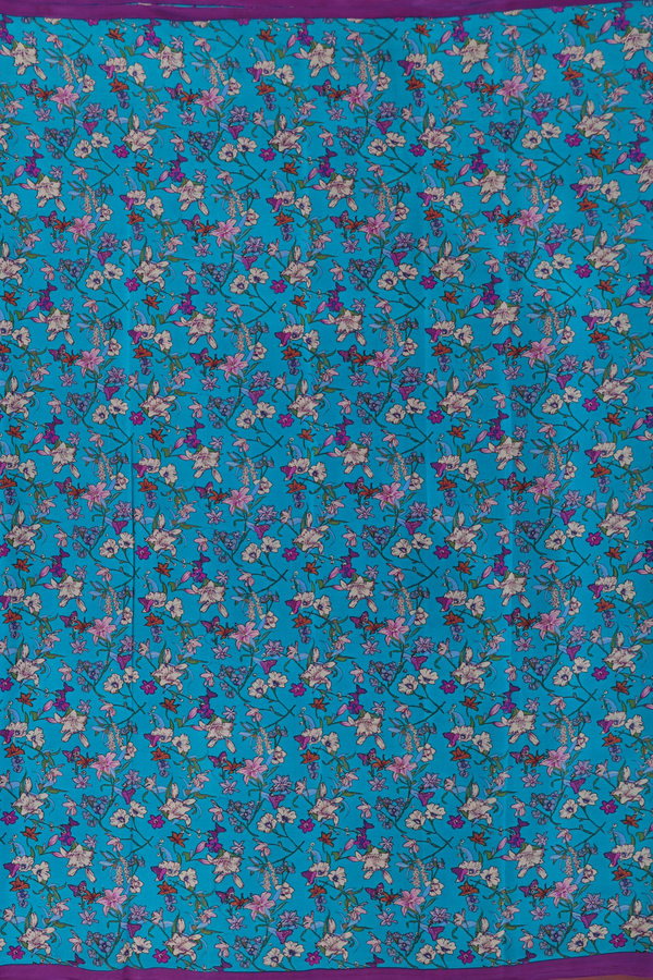 Crepe Saree In Teal Green With Floral Design