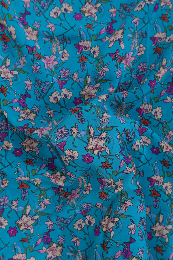 Crepe Saree In Teal Green With Floral Design