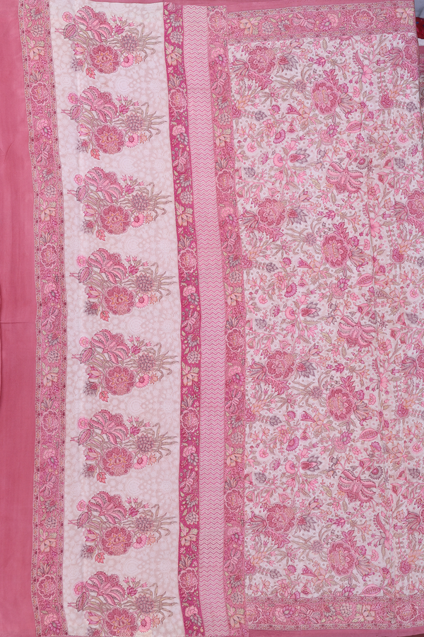 Crepe Saree In White With Floral Printed Design