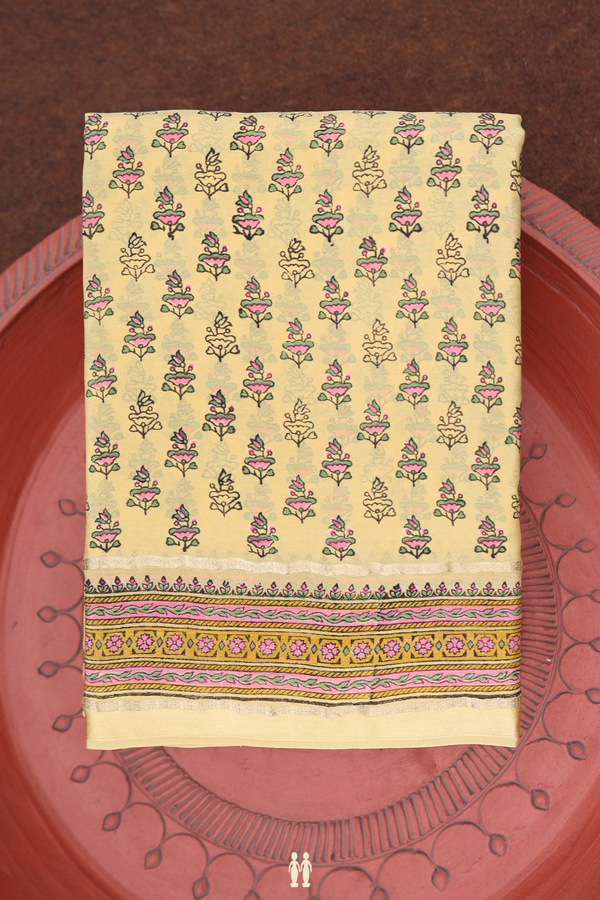 Crepe Saree In Yellow With Floral Design