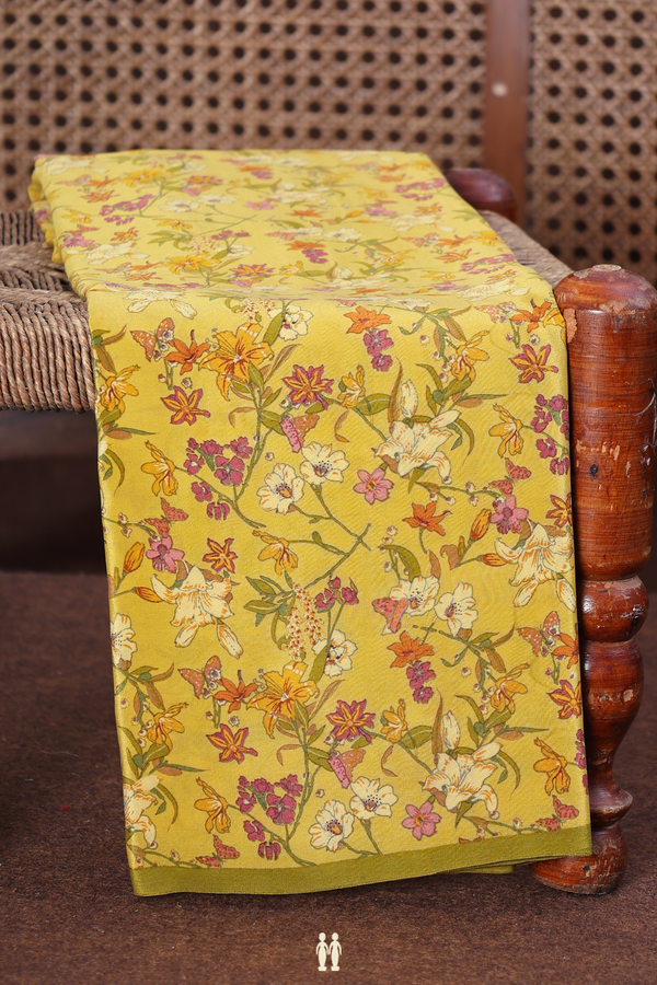 Crepe Saree In Yellow With Floral Design