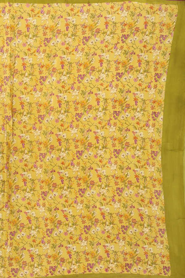 Crepe Saree In Yellow With Floral Design