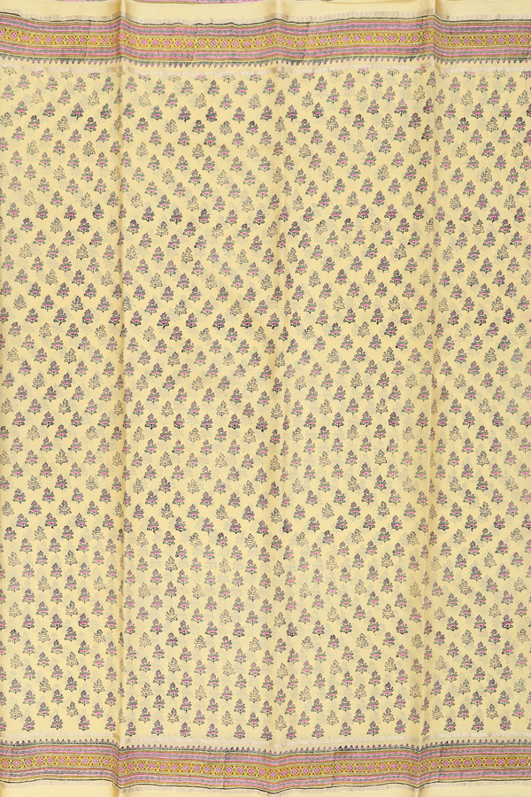 Crepe Saree In Yellow With Floral Design