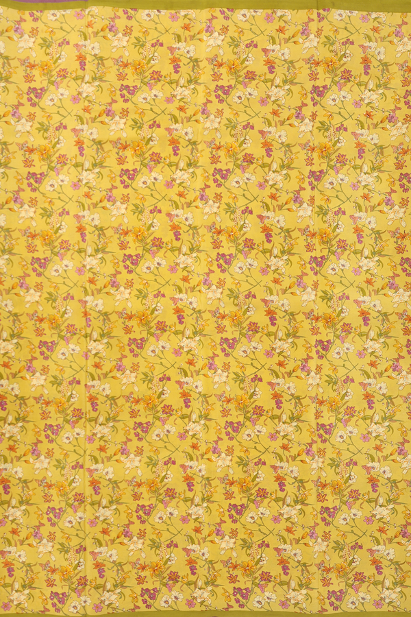 Crepe Saree In Yellow With Floral Design