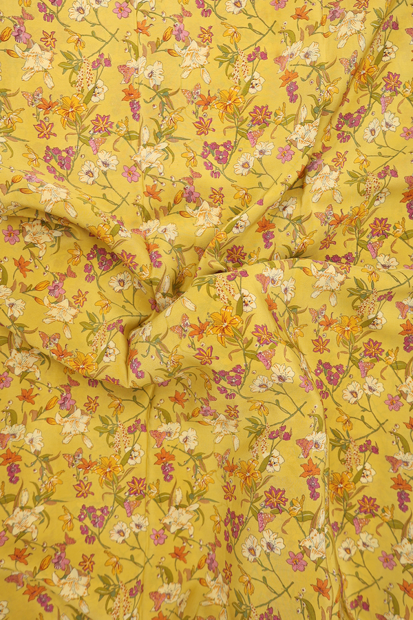 Crepe Saree In Yellow With Floral Design