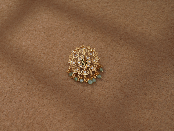 Crystal And Green Stone With Beaded Gold Plated Silver Pendant