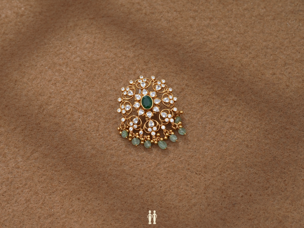 Crystal And Green Stone With Beaded Gold Plated Silver Pendant