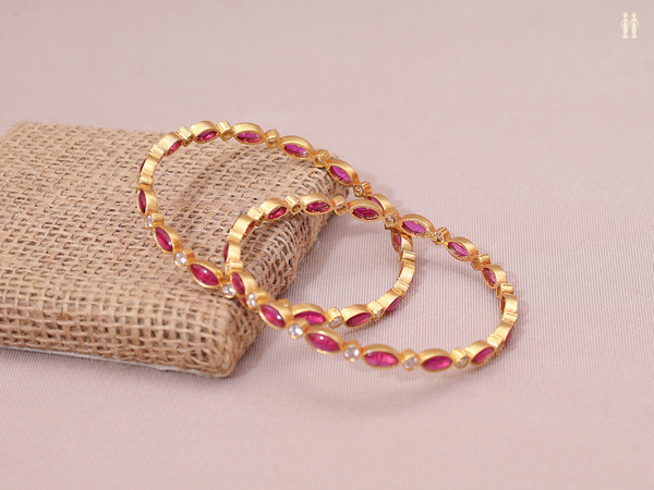 Crystal And Pink Stone Gold Plated Silver Bangles