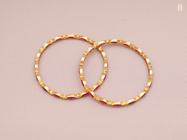 Crystal And Pink Stone Gold Plated Silver Bangles