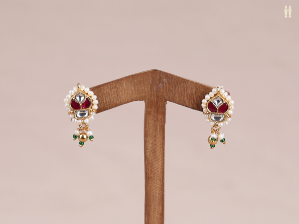 Crystal And Pink Stone With Beads Pure Silver Hook Earrings