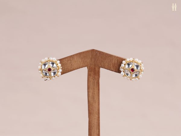 Crystal And Pink Stone With Beads Pure Silver Stud Earrings