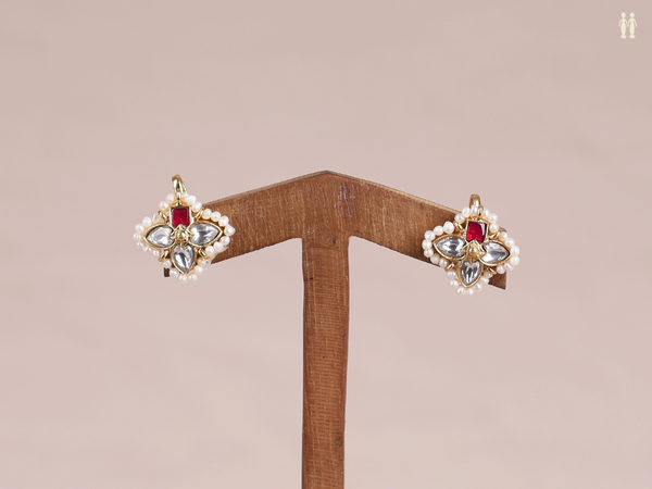 Crystal And Pink Stone With Beads Pure Silver Stud Earrings