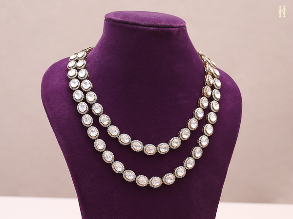 Crystal Stone Double Layered Pure Silver Necklace