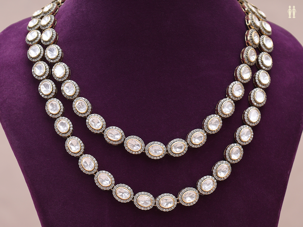 Crystal Stone Double Layered Pure Silver Necklace