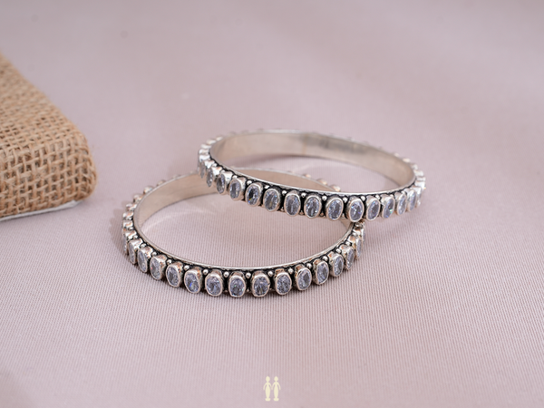 Crystal Stone Pure Silver Bangles