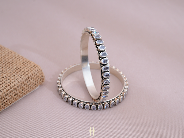 Crystal Stone Pure Silver Bangles