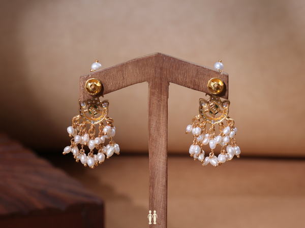 Crystal And Green Stone With Beaded Gold Plated Silver Earrings