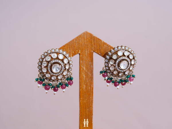 Crystal Stone With Beaded Pure Silver Earrings