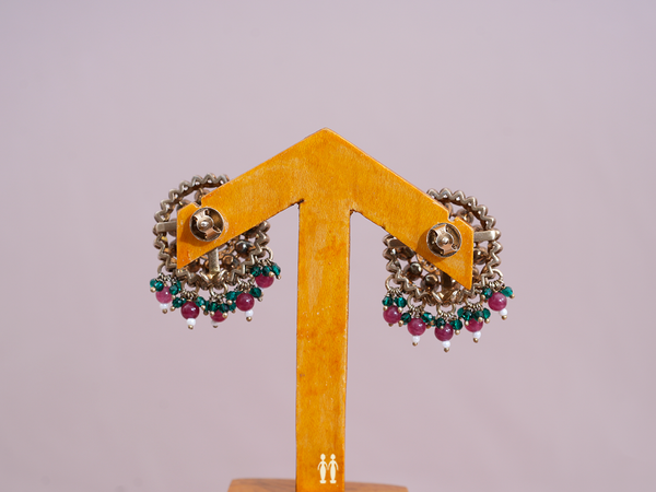 Crystal Stone With Beaded Pure Silver Earrings