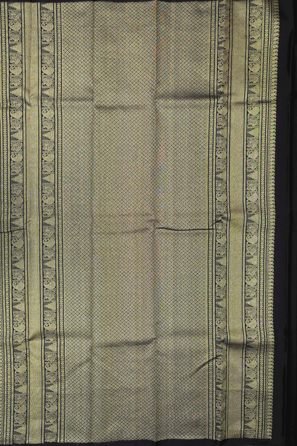 Kanchipuram Silk Saree In Black With Peacock Motifs