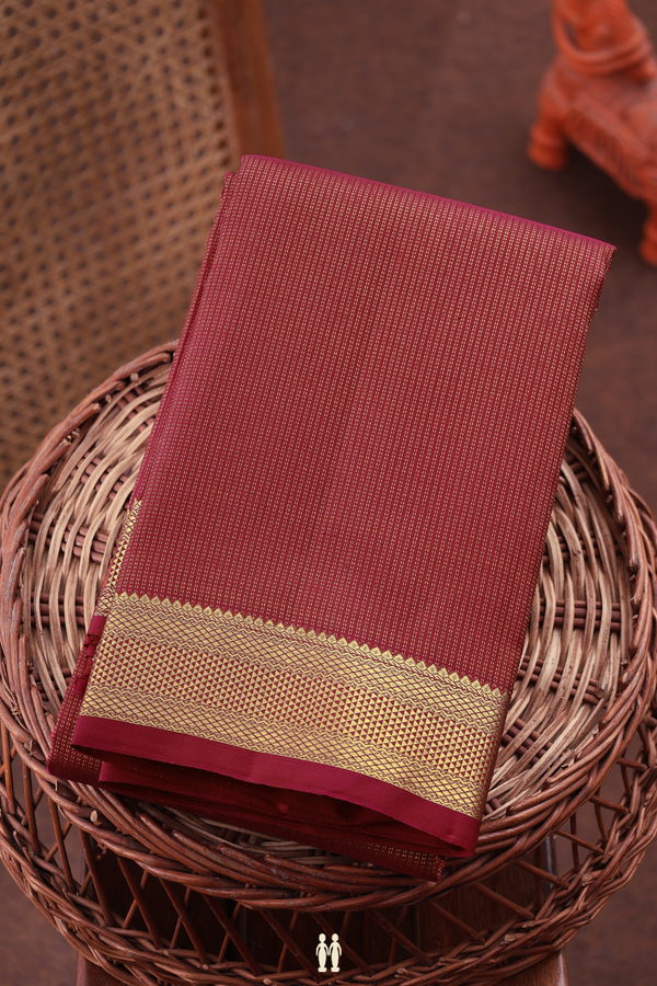 Kanchipuram Silk Saree In Berry Red With Stripes Design