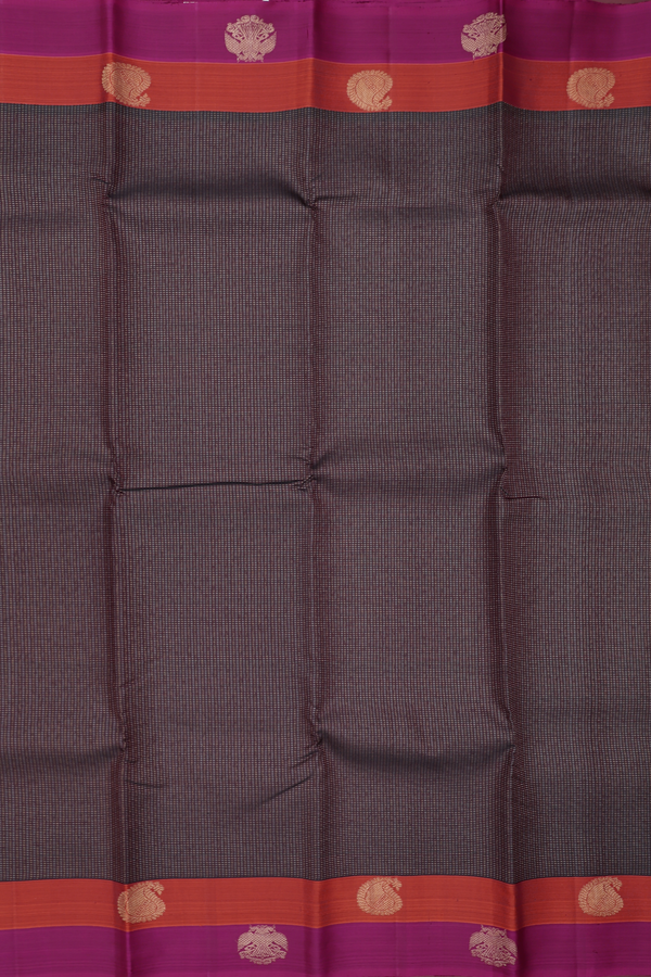 Kanchipuram Silk Saree In Dark Oak Brown With Stripes Design