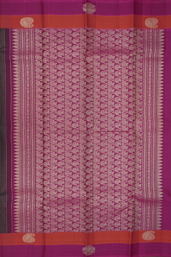 Kanchipuram Silk Saree In Dark Oak Brown With Stripes Design