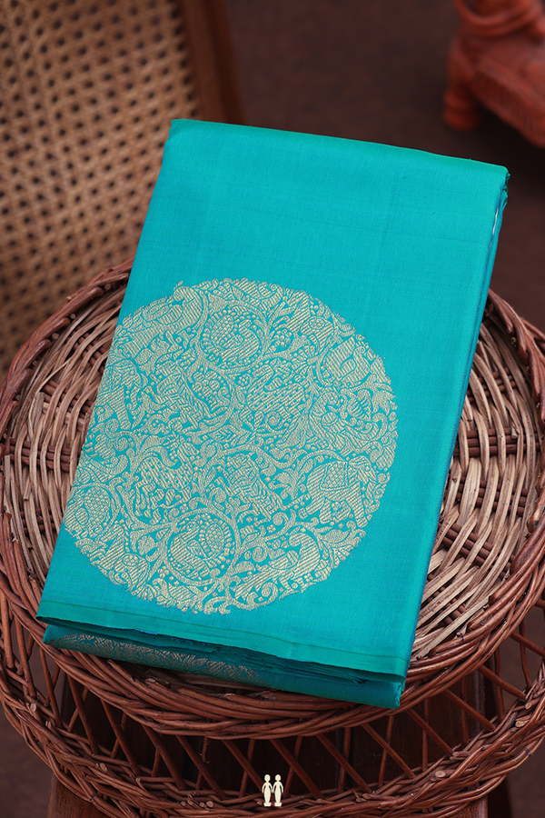 Kanchipuram Silk Saree In Bluish Green With Mandala Design