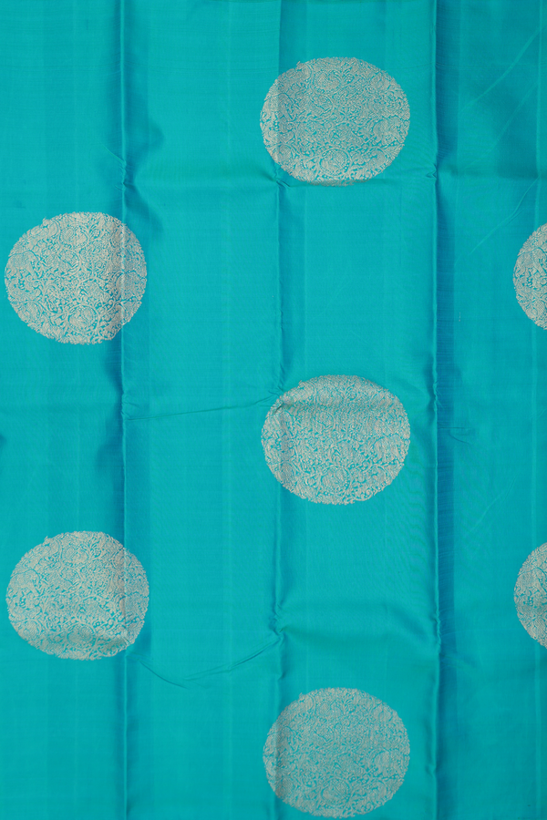 Kanchipuram Silk Saree In Bluish Green With Mandala Design