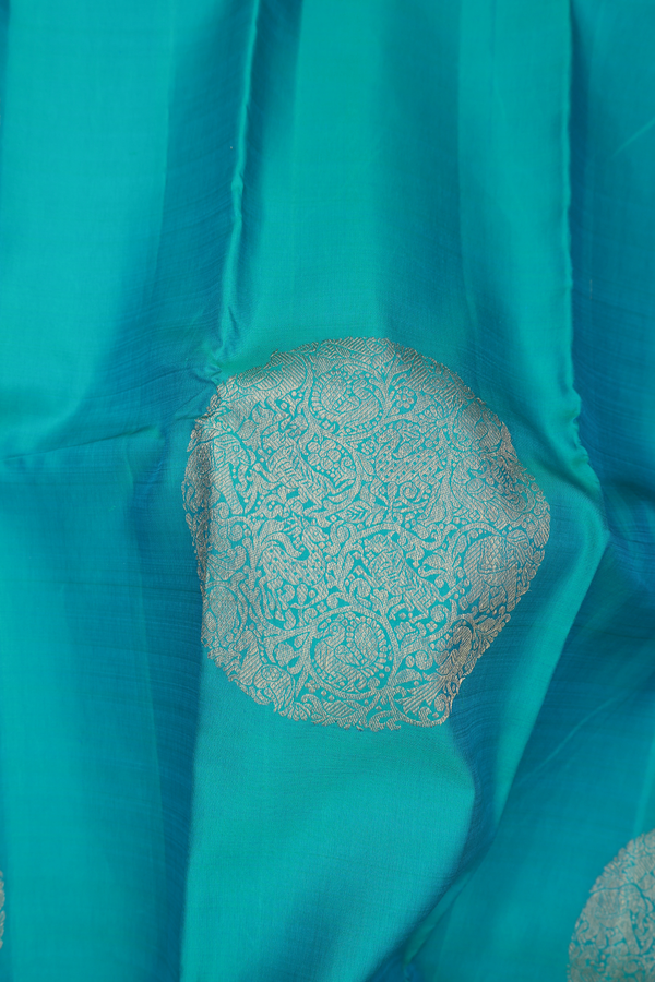 Kanchipuram Silk Saree In Bluish Green With Mandala Design