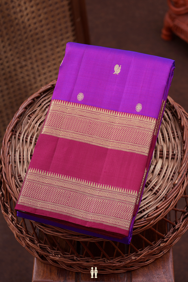 Kanchipuram Silk Saree In Purple With Peacock Buttas