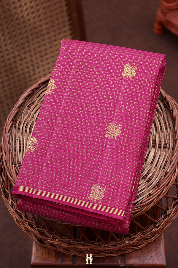 Kanchipuram Silk Saree In Rani Pink With Checks Design