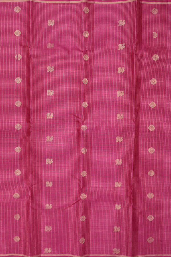 Kanchipuram Silk Saree In Rani Pink With Checks Design