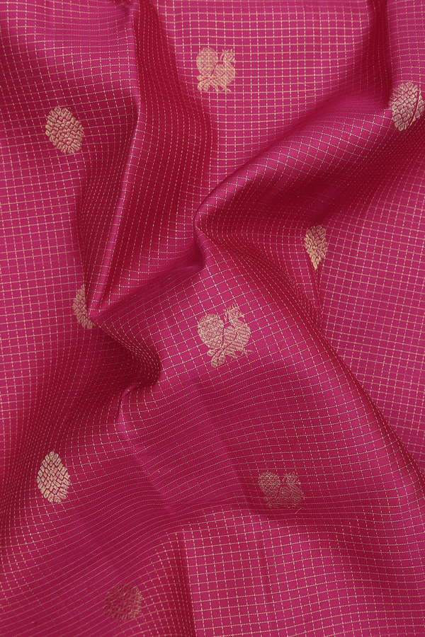 Kanchipuram Silk Saree In Rani Pink With Checks Design
