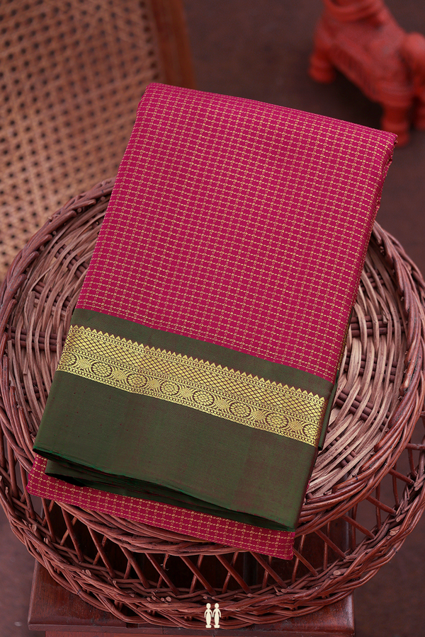 Kanchipuram Silk Saree In Berry Red With Checks Design