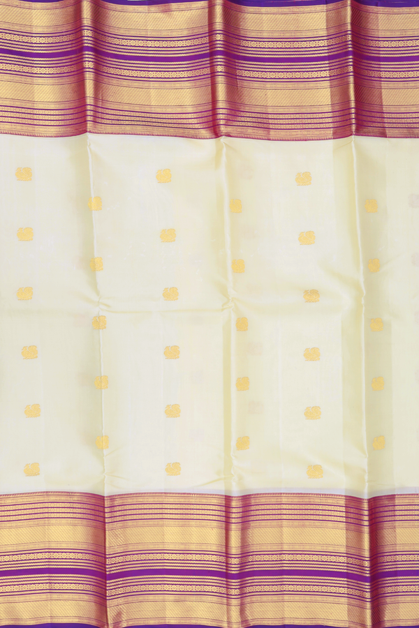 Kanchipuram Silk Saree In Off White With Peacock Buttas