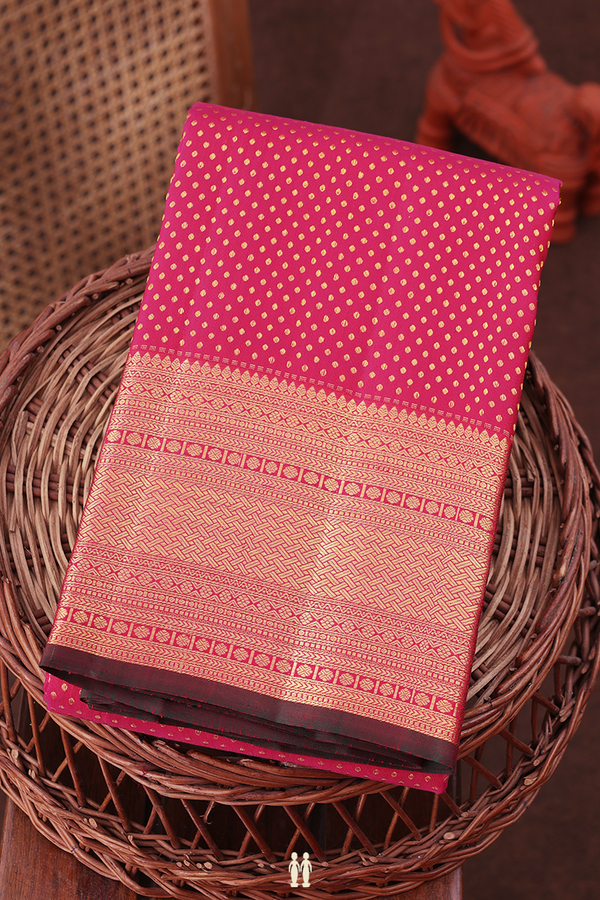 Kanchipuram Silk Saree In Dark Pink With Zari Buttis