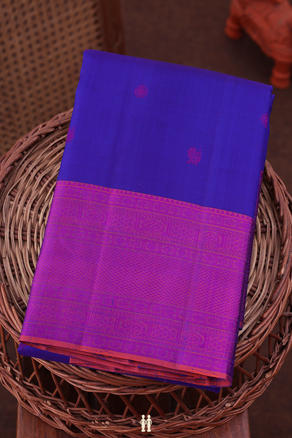 Kanchipuram Silk Saree In Royal Blue With Threadwork Buttas