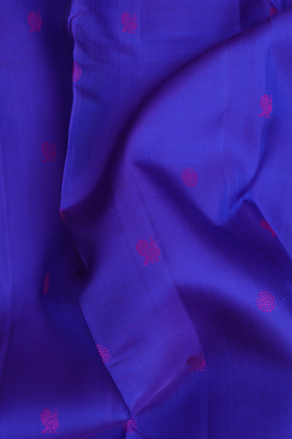 Kanchipuram Silk Saree In Royal Blue With Threadwork Buttas