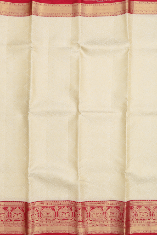 Kanchipuram Silk Saree In Off White With Diamond Design