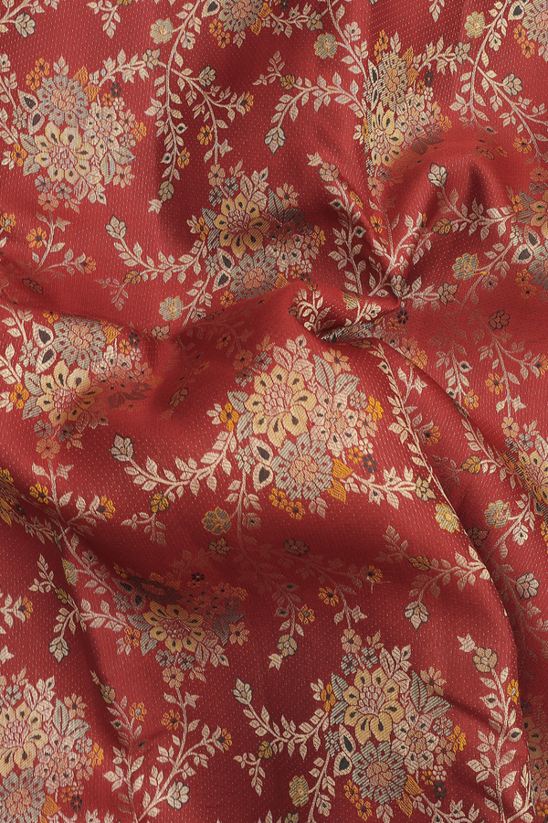 Kanchipuram Silk Saree In Red With Floral Design