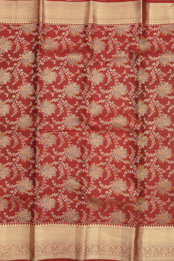 Kanchipuram Silk Saree In Red With Floral Design