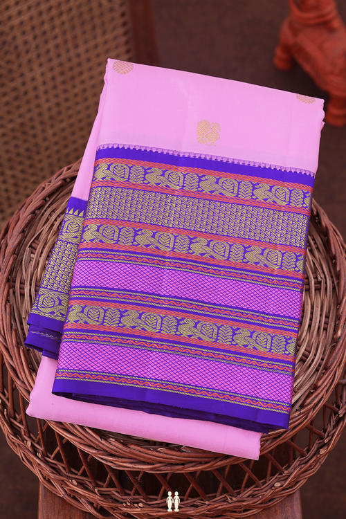 Kanchipuram Silk Saree In Pink With Peacock Buttas